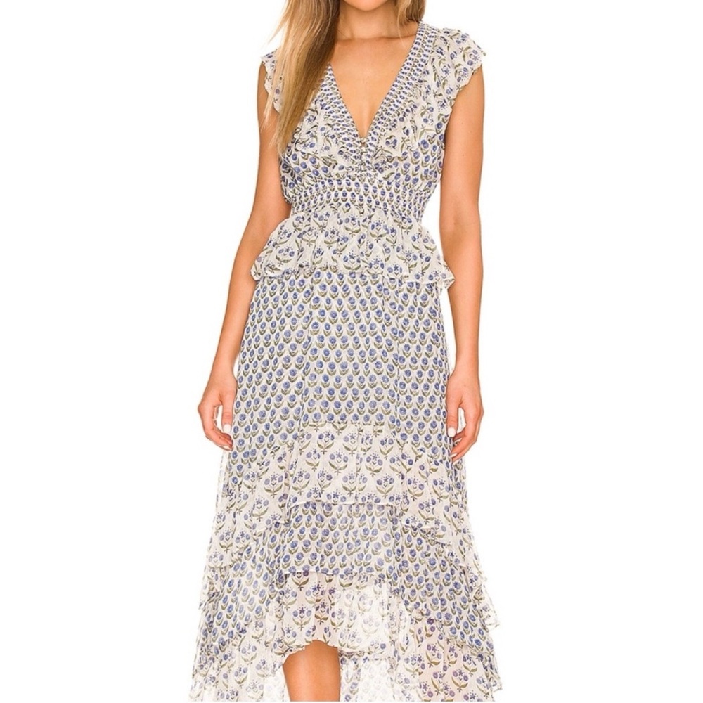 Misa Los Angeles Blue and White Midi Dress - Picture 1 of 10
